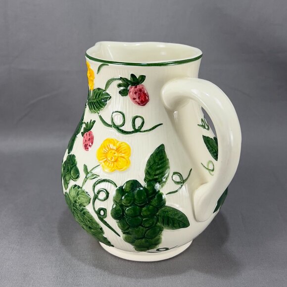 Vtg Ceramic Art Pottery 3778 Pitcher Majolica Strawberries Grapes West Germany - Picture 2 of 16